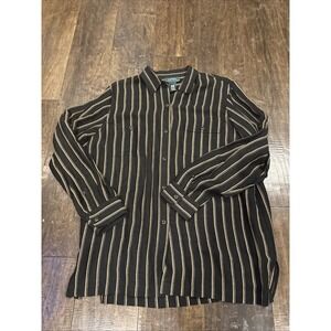 Lauren Ralph Lauren Shirt Women Large ~Silk/Linen~Black &Brown Stripes~EUC